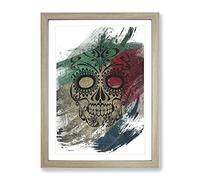 Sugar Skull Tattoo No.1 V2 Modern Framed Print | A3 Oak Framed Wall Art | Ready to Hang | Modern Skull Picture | Living Room Bedroom Lounge Office