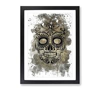 Sugar Skull Tattoo No.1 V3 Modern Framed Print | A3 Black Framed Wall Art | Ready to Hang | Modern Skull Picture | Living Room Bedroom Lounge Office
