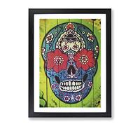 Sugar Skull Tattoo No.2 Modern Framed Print | A3 Black Framed Wall Art | Ready to Hang | Modern Skull Picture | Living Room Bedroom Lounge Office