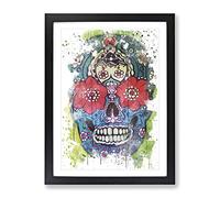 Sugar Skull Tattoo No.2 V3 Modern Framed Print | A2 Black Framed Wall Art | Ready to Hang | Modern Skull Picture | Living Room Bedroom Lounge Office