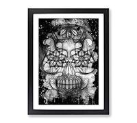 Sugar Skull Tattoo No.3 Modern Cb Framed Print | A4 Black Framed Wall Art | Ready to Hang | Modern Skull Picture | Living Room Bedroom Lounge Office