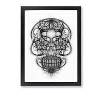 Sugar Skull Tattoo No.3 Modern Framed Print | A3 Black Framed Wall Art | Ready to Hang | Modern Skull Picture | Living Room Bedroom Lounge Office