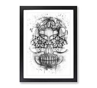 Sugar Skull Tattoo No.3 V3 Modern Framed Print | A3 Black Framed Wall Art | Ready to Hang | Modern Skull Picture | Living Room Bedroom Lounge Office