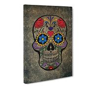 Sugar Skull Tattoo No.4 Canvas Print | Gallery Wrapped 30mm Frame Wall Art | 30x20 inches | Ready to Hang | Modern Skull Picture | Living Room Bedroom Lounge Office