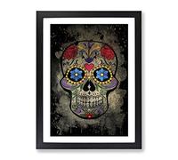 Sugar Skull Tattoo No.4 Modern Cb Framed Print | A2 Black Framed Wall Art | Ready to Hang | Modern Skull Picture | Living Room Bedroom Lounge Office
