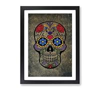 Sugar Skull Tattoo No.4 Modern Framed Print | A2 Black Framed Wall Art | Ready to Hang | Modern Skull Picture | Living Room Bedroom Lounge Office