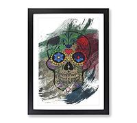 Sugar Skull Tattoo No.4 V2 Modern Framed Print | A2 Black Framed Wall Art | Ready to Hang | Modern Skull Picture | Living Room Bedroom Lounge Office