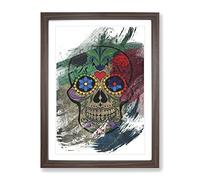 Sugar Skull Tattoo No.4 V2 Modern Framed Print | A3 Walnut Framed Wall Art | Ready to Hang | Modern Skull Picture | Living Room Bedroom Lounge Office