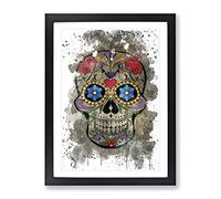Sugar Skull Tattoo No.4 V3 Modern Framed Print | A2 Black Framed Wall Art | Ready to Hang | Modern Skull Picture | Living Room Bedroom Lounge Office