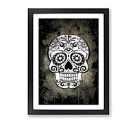 Sugar Skull Tattoo No.5 Modern Cb Framed Print | A4 Black Framed Wall Art | Ready to Hang | Modern Skull Picture | Living Room Bedroom Lounge Office