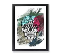 Sugar Skull Tattoo No.5 V2 Modern Framed Print | A4 Black Framed Wall Art | Ready to Hang | Modern Skull Picture | Living Room Bedroom Lounge Office