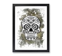 Sugar Skull Tattoo No.5 V3 Modern Framed Print | A4 Black Framed Wall Art | Ready to Hang | Modern Skull Picture | Living Room Bedroom Lounge Office