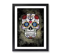 Sugar Skull Tattoo No.6 Modern Cb Framed Print | A3 Black Framed Wall Art | Ready to Hang | Modern Skull Picture | Living Room Bedroom Lounge Office