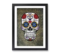 Sugar Skull Tattoo No.6 Modern Framed Print | A3 Black Framed Wall Art | Ready to Hang | Modern Skull Picture | Living Room Bedroom Lounge Office