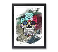 Sugar Skull Tattoo No.6 V2 Modern Framed Print | A2 Black Framed Wall Art | Ready to Hang | Modern Skull Picture | Living Room Bedroom Lounge Office
