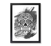 Sugar Skull Tattoo Vol.5 V1 Modern Framed Print | A4 Black Framed Wall Art | Ready to Hang | Modern Skull Picture | Living Room Bedroom Lounge Office