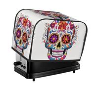 Sugar Skull Toaster Cover 2 Slice, Waterproof Bread Machine Covers with Pockets Universal Size Kitchen Small Appliance Cover with Handle, Dust and Fingerprint Protection