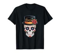 Sugar Skull Top Hat Red Rose Halloween Design for Girls T-Shirt