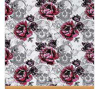 Sugar Skull Upholstery Fabric Rose Waterproof Fabric Halloween Floral Fabric Gothic Leaves Waterproof Outdoor Fabric Bone Skeletons Fabric by The Yard Purple Grey 2 Yards