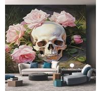 Sugar Skull Wallpaper Day of The Dead, Pink Wall Paper for Bedrooms, Home Decor Photo Wallpaper for Living Room 250x175 Non-Woven Wall Mural W&17
