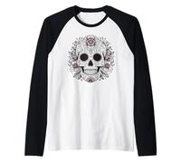 Sugar Skull with Flowers Dia DE Los Muertos Mexico Day Raglan Baseball Tee