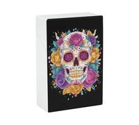 Sugar Skull with Flowers Slim Cigarette Case Holder Plastic Pocket Smoking Box Accessories for Men Women