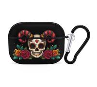 Sugar Skull with Horns Roses Earphone Shell Compatible with AirPod Pro Black-style