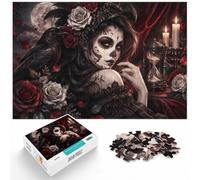 Sugar Skull Woman Crow Roses Wooden Puzzle 500 Pieces, Adult Gift Idea | A focused indoor hobby: a clear section-by-section approach during indoor leisure.
