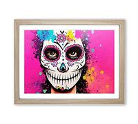 Sugar Skull Woman Vol.1 Framed Print | A4 Oak Framed Wall Art | Ready to Hang | Modern Skull Picture | Living Room Bedroom Lounge Office