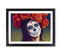 Sugar Skull Woman Vol.2 Framed Print | A2 Black Framed Wall Art | Ready to Hang | Modern Skull Picture | Living Room Bedroom Lounge Office