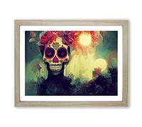 Sugar Skull Woman Vol.5 Abstract H1022 Framed Print for Living Room Bedroom Home Office Décor, Wall Art Picture Ready to Hang, Oak A3 Frame (46 x 34 cm)