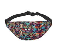 Sugar Skulls Adjustable Belt Hip Bum Bag Fashion Water Resistant Hiking Waist Bag for Traveling Casual Running Hiking Cycling, Black, One Size