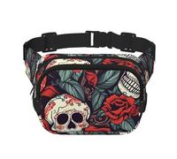 Sugar skulls and red roses Fanny Pack Adjustable Crossbody Bag Large Waist Bag Travel Belt Bag Unisex Bum Bag