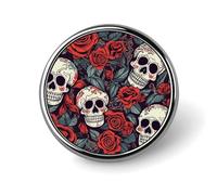 Sugar Skulls And Red Roses Lapel Pins Metal Pin Badge Personalized Pinback Button Badges Classic Round Badge Recognition Enamel Lapel Pin for Jackets, Backpacks, Bags