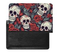 Sugar Skulls And Red Roses Passport Cover Family Printed Leather Passport Holder Minimalist Front Pocket Slim Travel Wallet Cover Case Lightweight Credit Card Holder for Women Men
