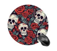 Sugar Skulls and Red Roses Round Mouse Pad 7.8 Inch, Portable Gaming Mouse Mat with Non-Slip Rubber Base & Smooth Surface, Waterproof Mousepad for PC, Laptop, Computer, Office, Home