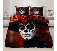 Sugar Skulls Bedding Set Kids Mexican Day of the Dead Comforter Cover Set for Boys Red Flower Hat Duvet Cover Bedspread Cover Decor Quilt Cover Double