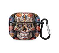 Sugar Skulls Bluetooth Earbuds Case Cover Full Body Shockproof Protection Hard Case Support Wireless Charging with Keychain Personalized Gift for AirPods 3