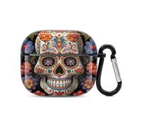 Sugar Skulls Bluetooth Earbuds Case Cover Full Body Shockproof Protection Hard Case Support Wireless Charging with Keychain Personalized Gift for AirPods 3