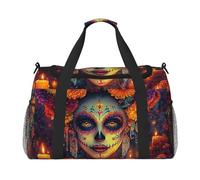 Sugar Skulls Brightly Colored Day of The Dead Waterproof Weekender Bags Duffel Bag Large Carry On Hand Luggage Bags Foldable Tote Bag for Travel Sports Gym Dance