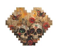 Sugar Skulls Butterfly Print Art Brick Puzzle Heart Shaped DIY Building Blocks Set 3D Jigsaw Home Decor 53 Pieces