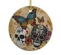 Sugar Skulls Butterfly Print Christmas Tree Ceramic Hanging,Holiday Decor For New Year Home Decor Keepsake