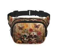 sugar skulls butterfly print Fanny Pack Waist Packs with Extender for Men Women, Waist Bag Hip Pack with Zipper Pockets, Black, One Size