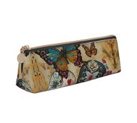 Sugar Skulls Butterfly Print Large Capacity Leather Pencil Case Smooth Zippered Pen Pouch School Travel Makeup
