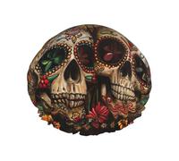 Sugar Skulls Butterfly Print Large Size Waterproof Shower Cap For Women And Men Reusable Lightweight Soft Hat
