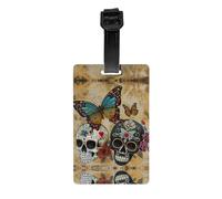 Sugar Skulls Butterfly Print Luggage Tag â€“ Full-Back Privacy Cover Suitcase ID Label for Women & Men, PVC Travel Name ID Tag