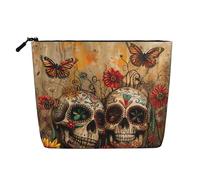 Sugar Skulls Butterfly Print Makeup Bag Cute Cosmetic Bag for Women Makeup Pouch Travel Toiletry Bag for Lady