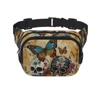 Sugar Skulls Butterfly Print Men Women Square Double Layer Waist Bag Outdoor Hiking Running Travel Commut