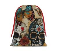 Sugar Skulls Butterfly Print Reusable Drawstring Gift Bags For Candy Bag Birthday, Wedding Or Daily