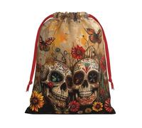 Sugar Skulls Butterfly Print Reusable Drawstring Gift Bags For Candy Bag Birthday, Wedding Or Daily